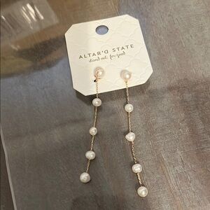 Altar'd State White and Gold Pearl Earrings